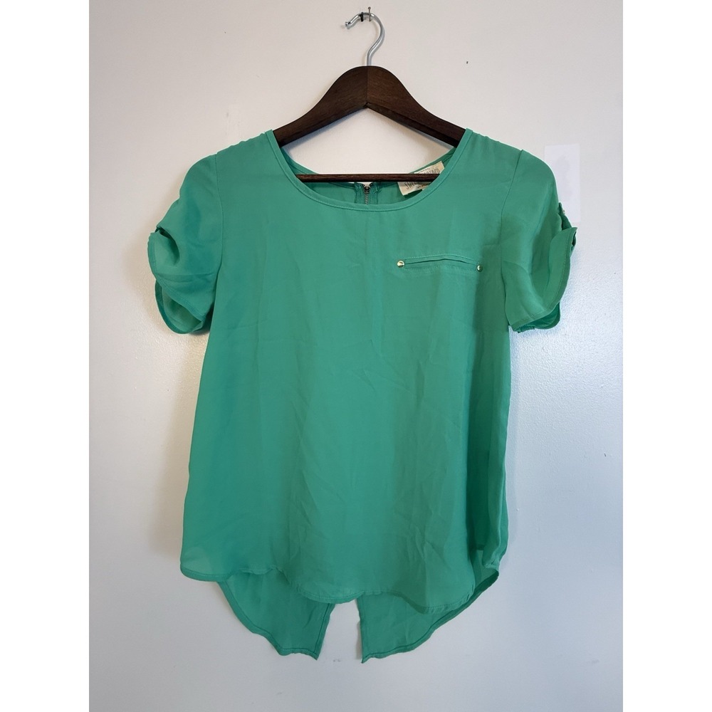Sweet Wanderer Green Hi Low Blouse Boho Coastal Chic Flowy Festival Top M